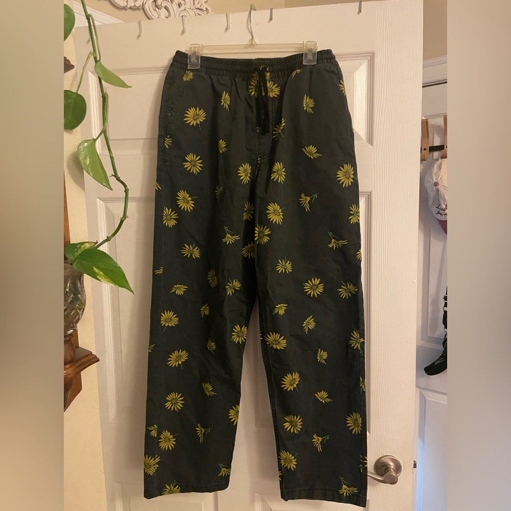 Vans Black and Yellow Floral Elastic Pants